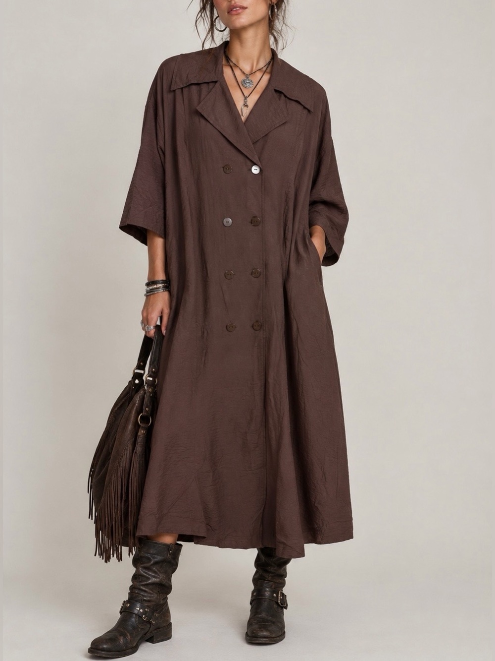 Mango Women's Chocolate Brown Double-Breasted Midi Shirt Dress